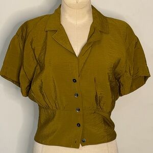 NWT Madewell Mustard Khaki Green Button Front V Neck Shirt